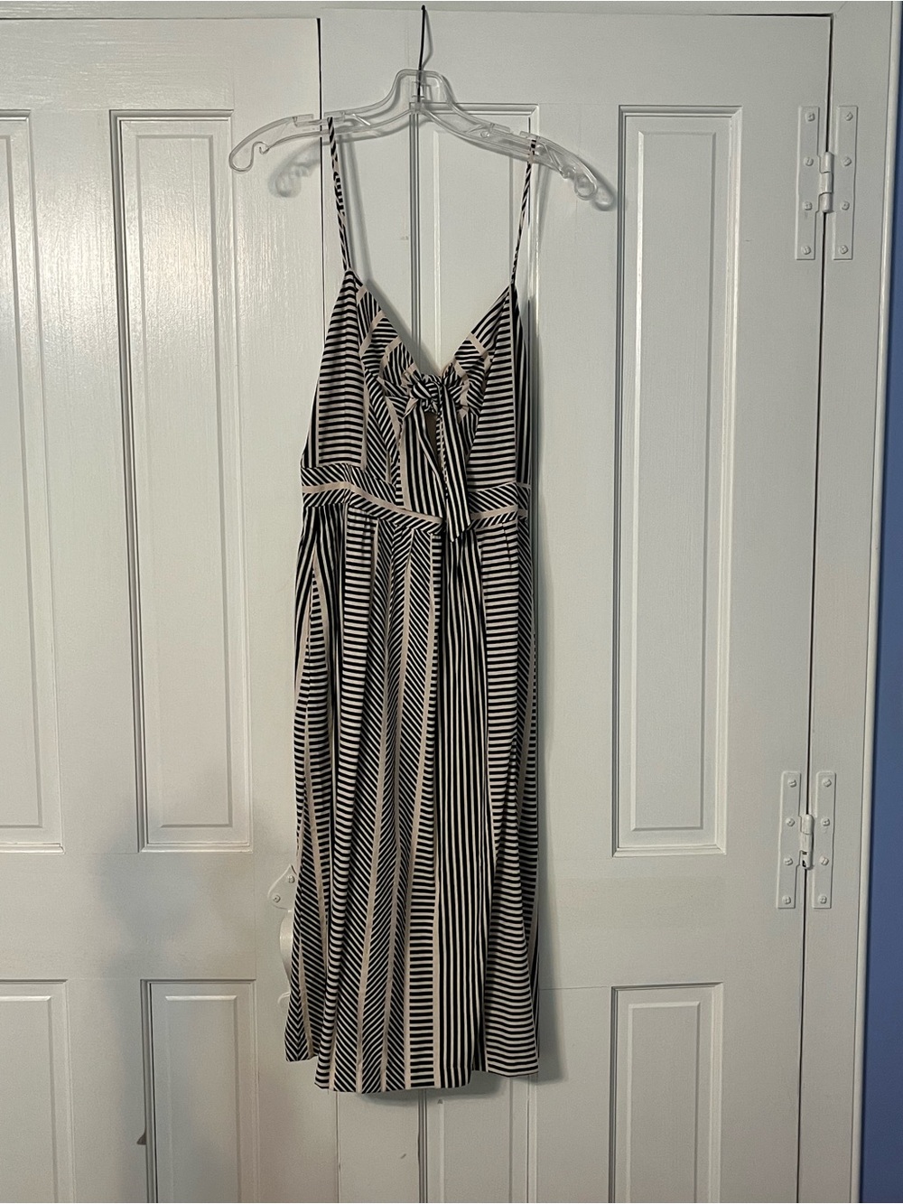 Lush Black and White Striped Spaghetti Strap Midi Dress